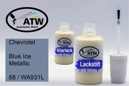 Chevrolet, Blue Ice Metallic, 68 / WA931L: 20ml Lackstift + 20ml Klarlack - Set, von ATW Autoteile West.